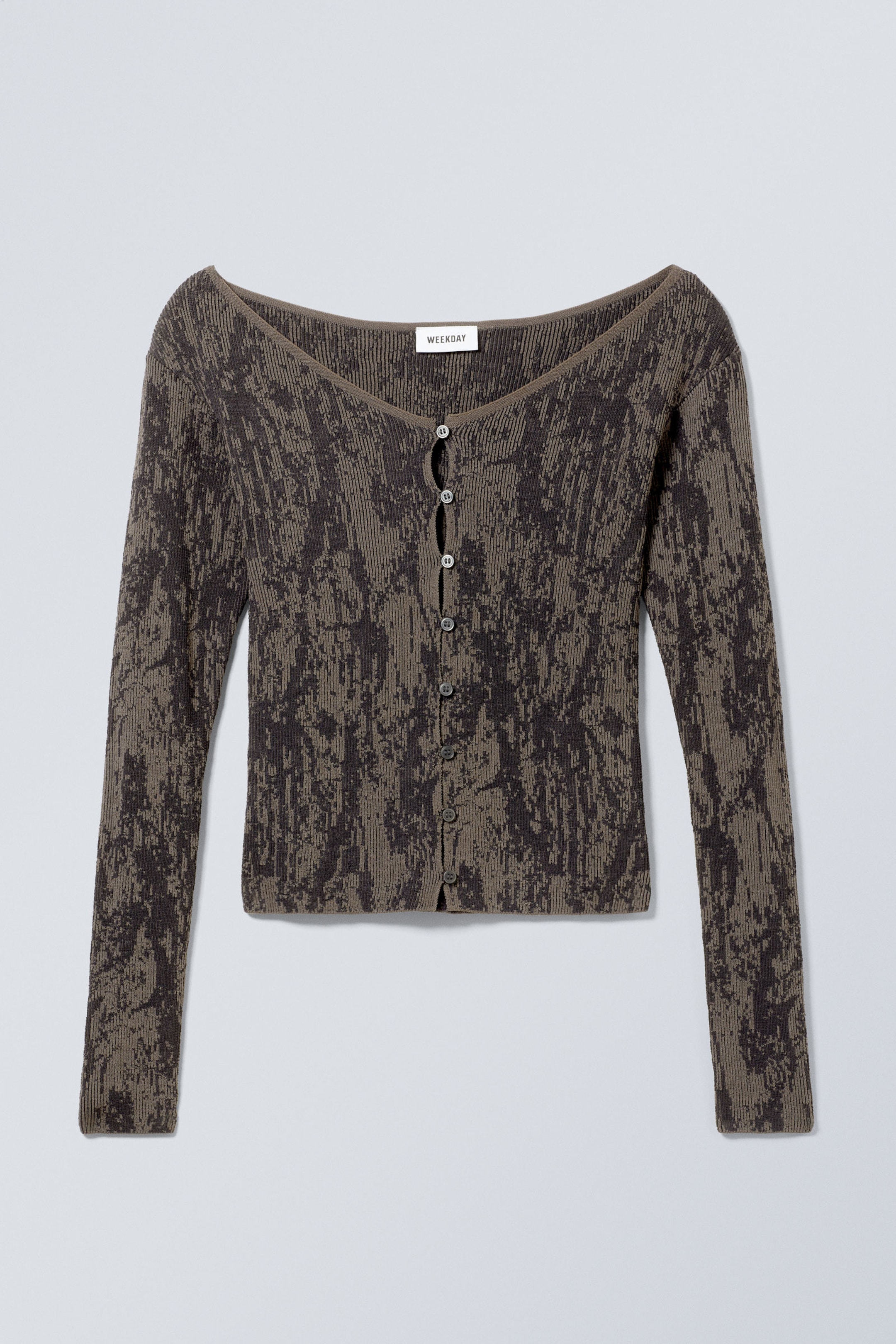 Black Patterned - Tight Jacquard Knit Cardigan - 1