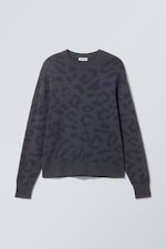 Dark Blue - Leopard Print - Strikkegenser med grafikk - 0