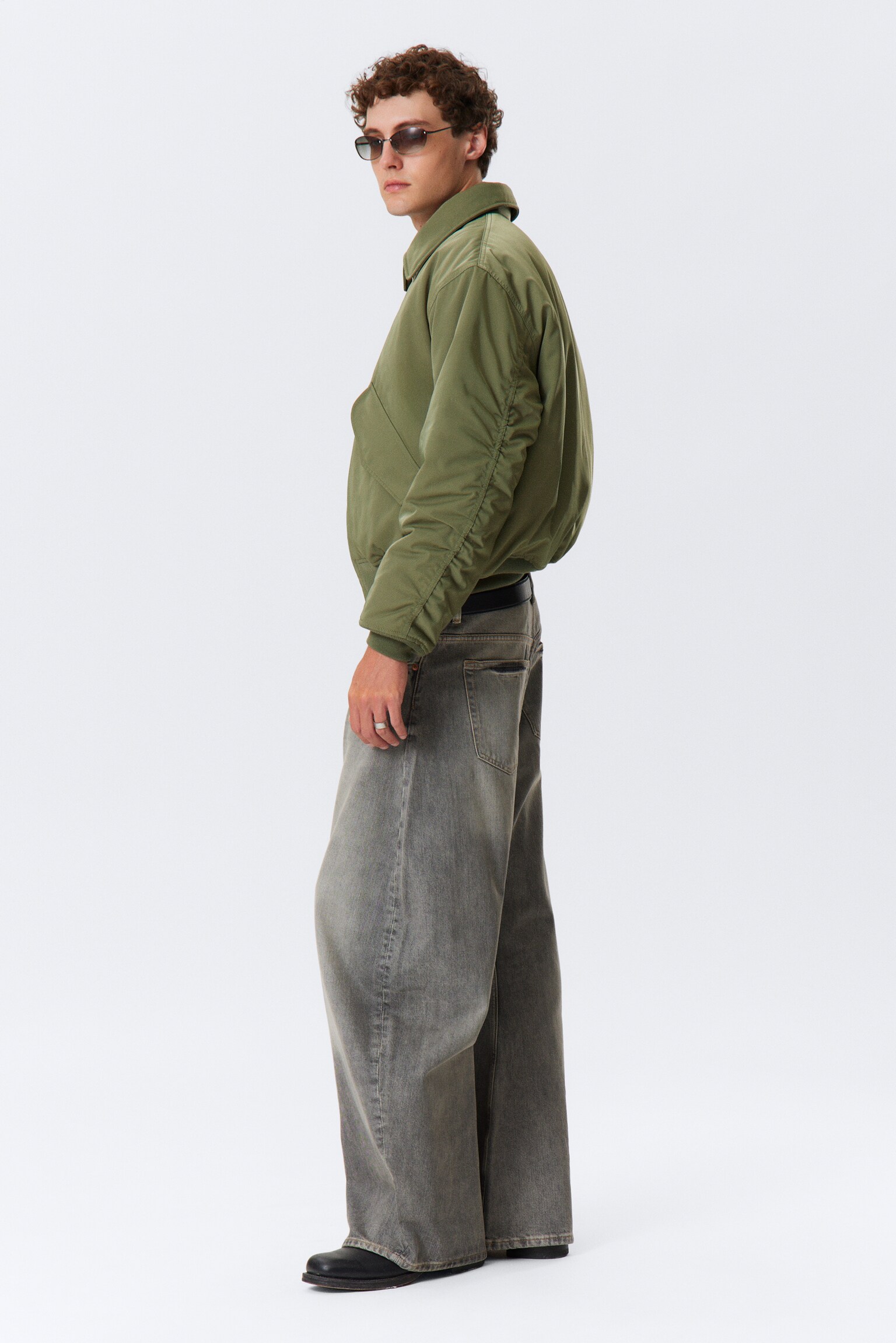 Padded Twill Bomber Jacket - Dusty Olive Green/Black - 3