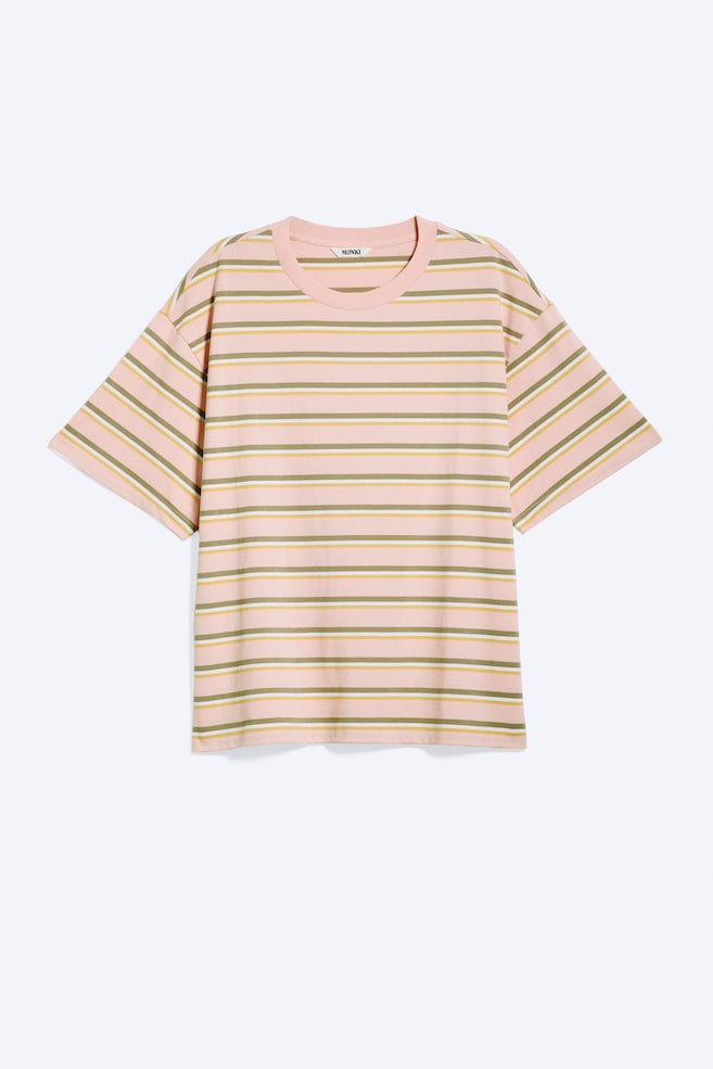 Kastiges T-Shirt aus Baumwolle - Pink/Khaki und Gelb gestreift/Gestreiftes Altrosa - 1