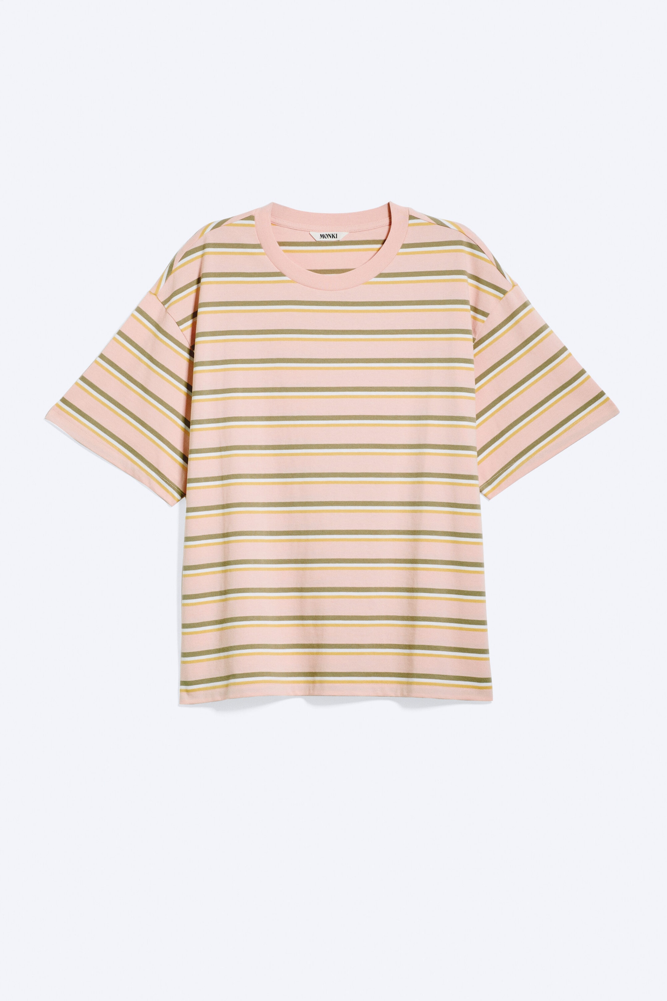 Pink/Khaki Stripe - Boxy Cotton T-shirt - 3