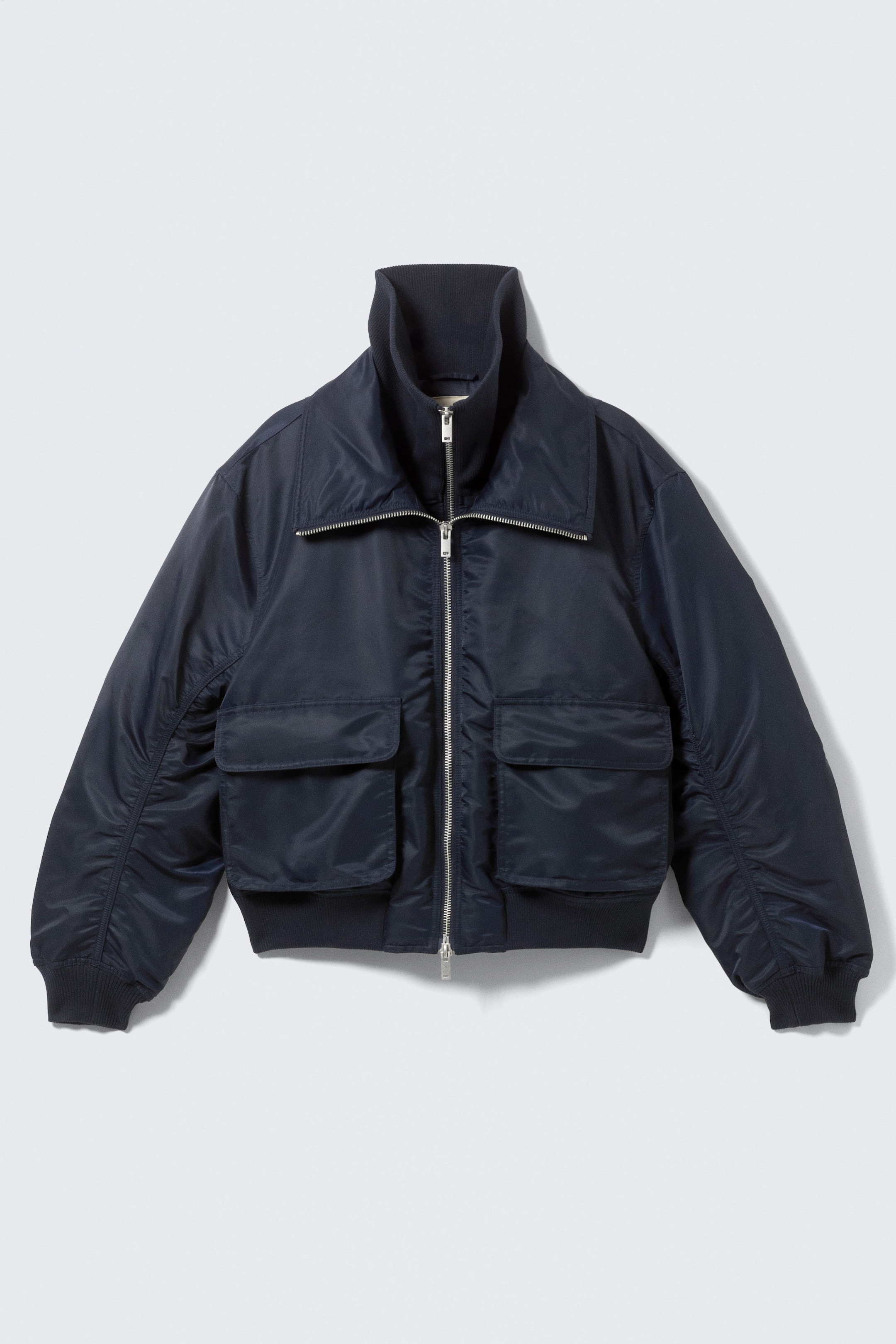 Navy Blue - Shrunken Nylon Bomber Jacket - 5