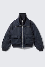 Navy Blue - Shrunken Nylon Bomber Jacket - 5