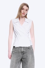 White - Sleeveless Cotton Wrap Top - 0