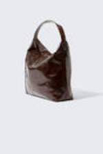 Glossy Brown - Square Faux Leather Shoulder Bag - 2