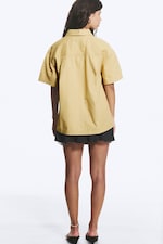 Beige - Oversized kortärmad skjorta i bomullscanvas - 2