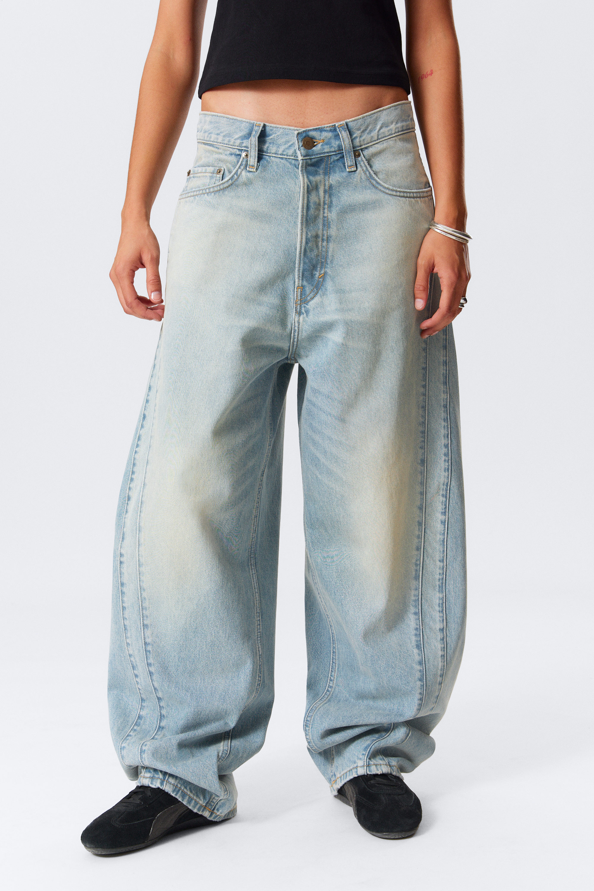 Port Blue - Light Blue - Panelled Loose Fit Baggy Leg Unisex Jeans - 3
