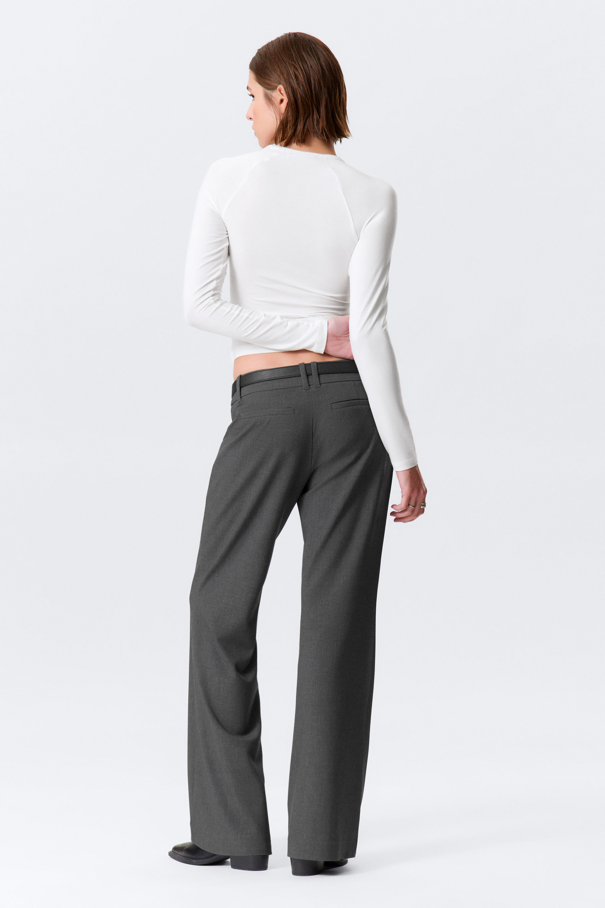 Dark Grey Melange - Low-Rise Flared Suiting Trousers - 6