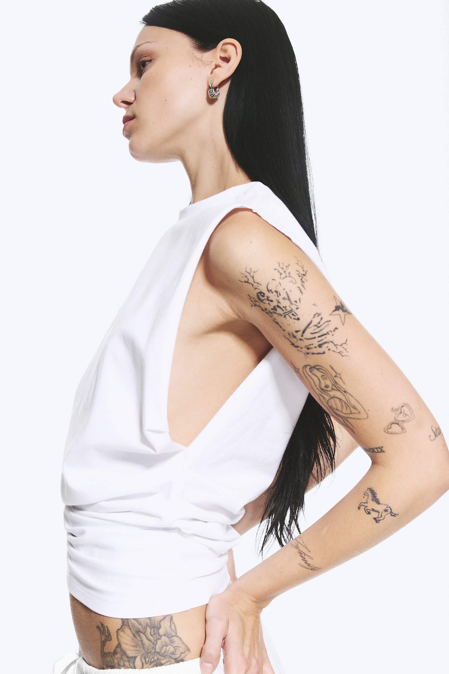 Débardeur plissé - Blanc/Noir/Taupe foncé - 8