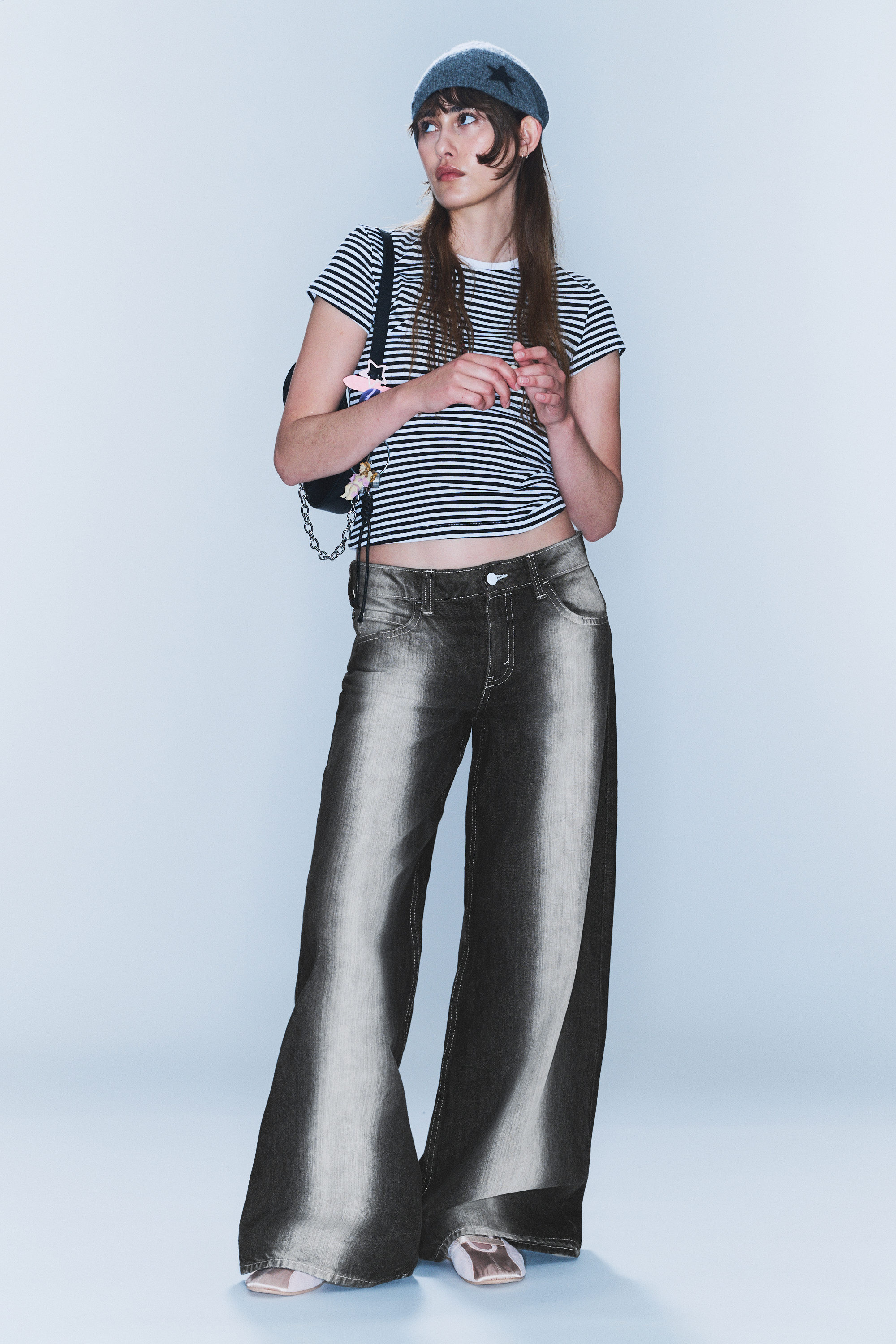 Dunkelgrau - Poser – Weite Jeans mit normaler Taille - 1