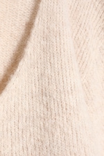 Beige - Oversized Knitted V-Neck Sweater - 4