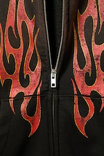 Schwarz - Abgenutzte Flamme - Grafischer Zip-Hoodie mit eckigem Schnitt - 6