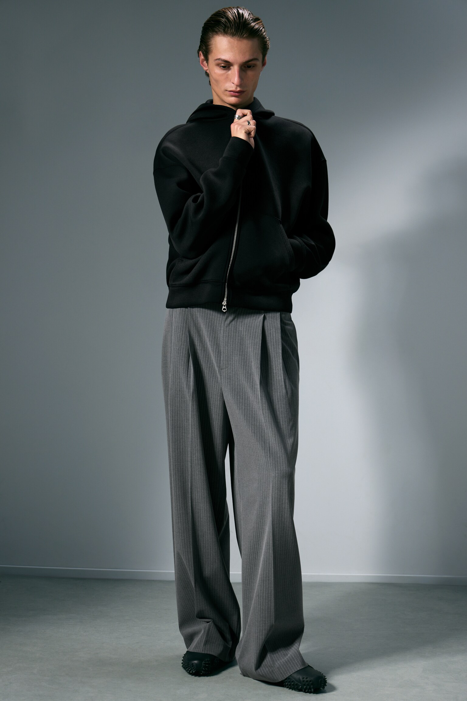 Simon Washed Scuba Zip Hoodie - Negru decolorat/Maro Întunecat Spălat - 6