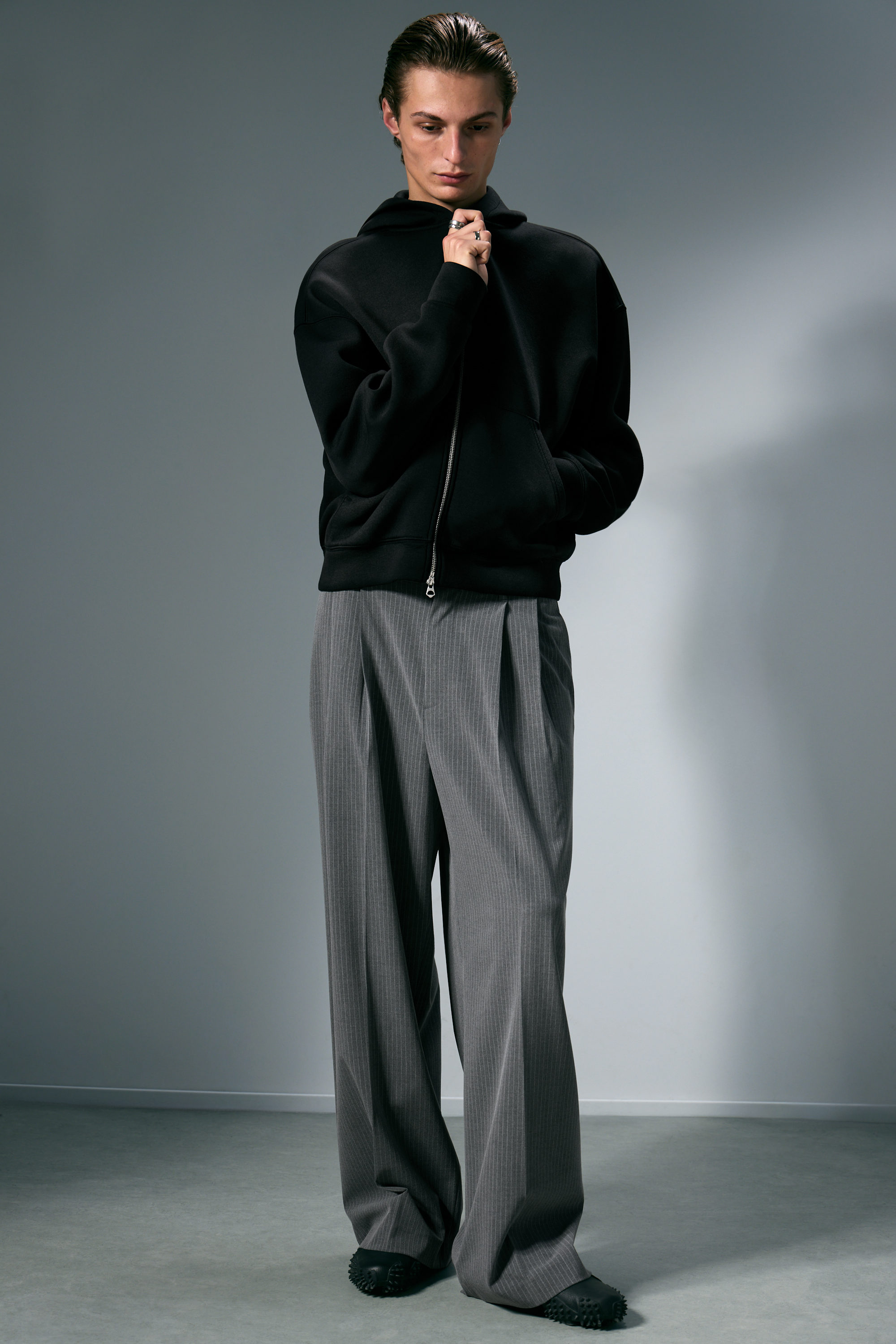 Faded Black - Simon Washed Scuba Zip Hoodie - 2