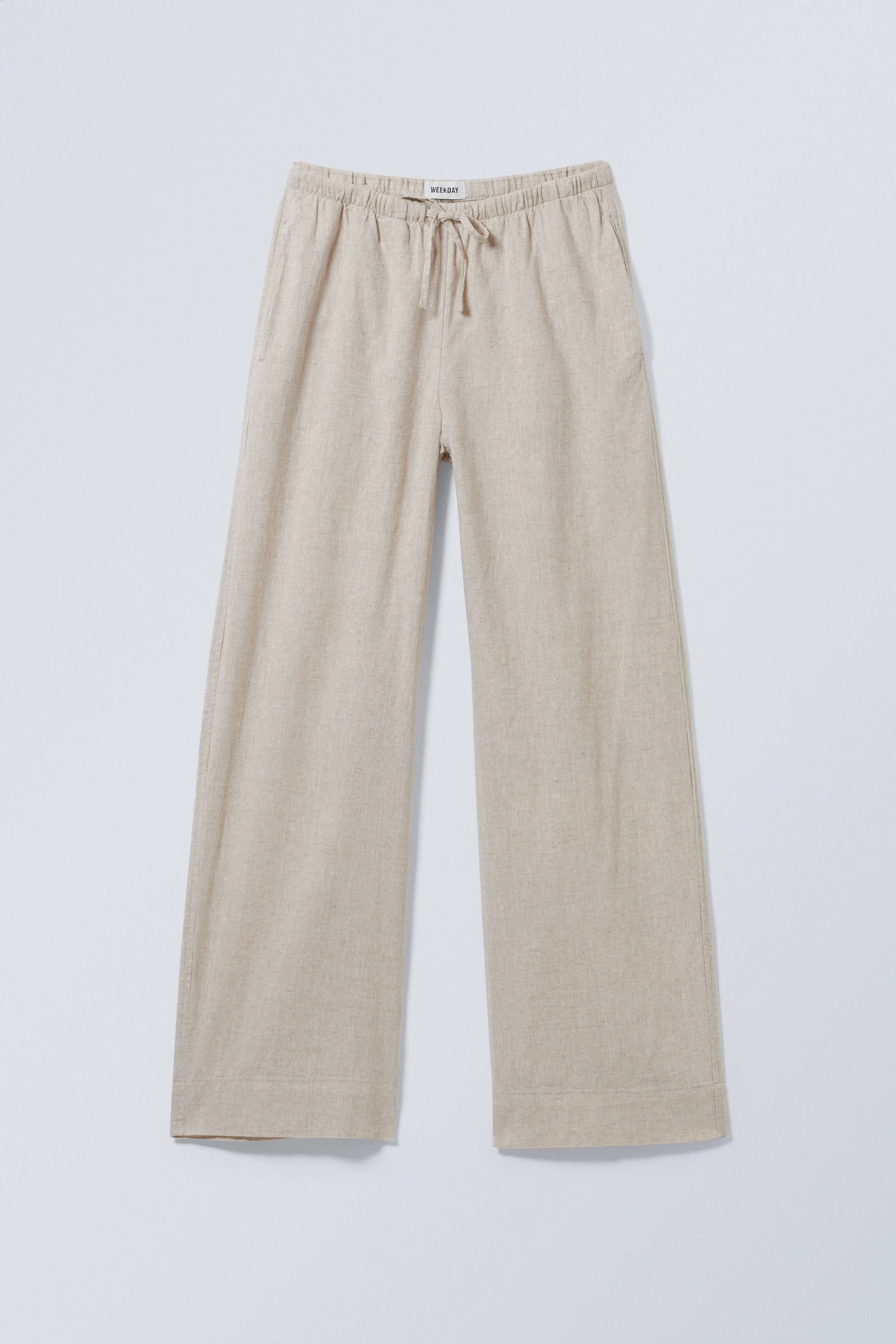 Ecru - Wide Pull-on Linen Blend Trousers - 5