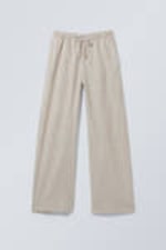 Ecru - Wide Pull-on Linen Blend Trousers - 5