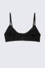 Black - Pointelle Scooped Cotton Bra - 1