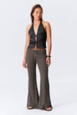 Dark Grey - Low Rise Flared Crinkled Trousers - 0