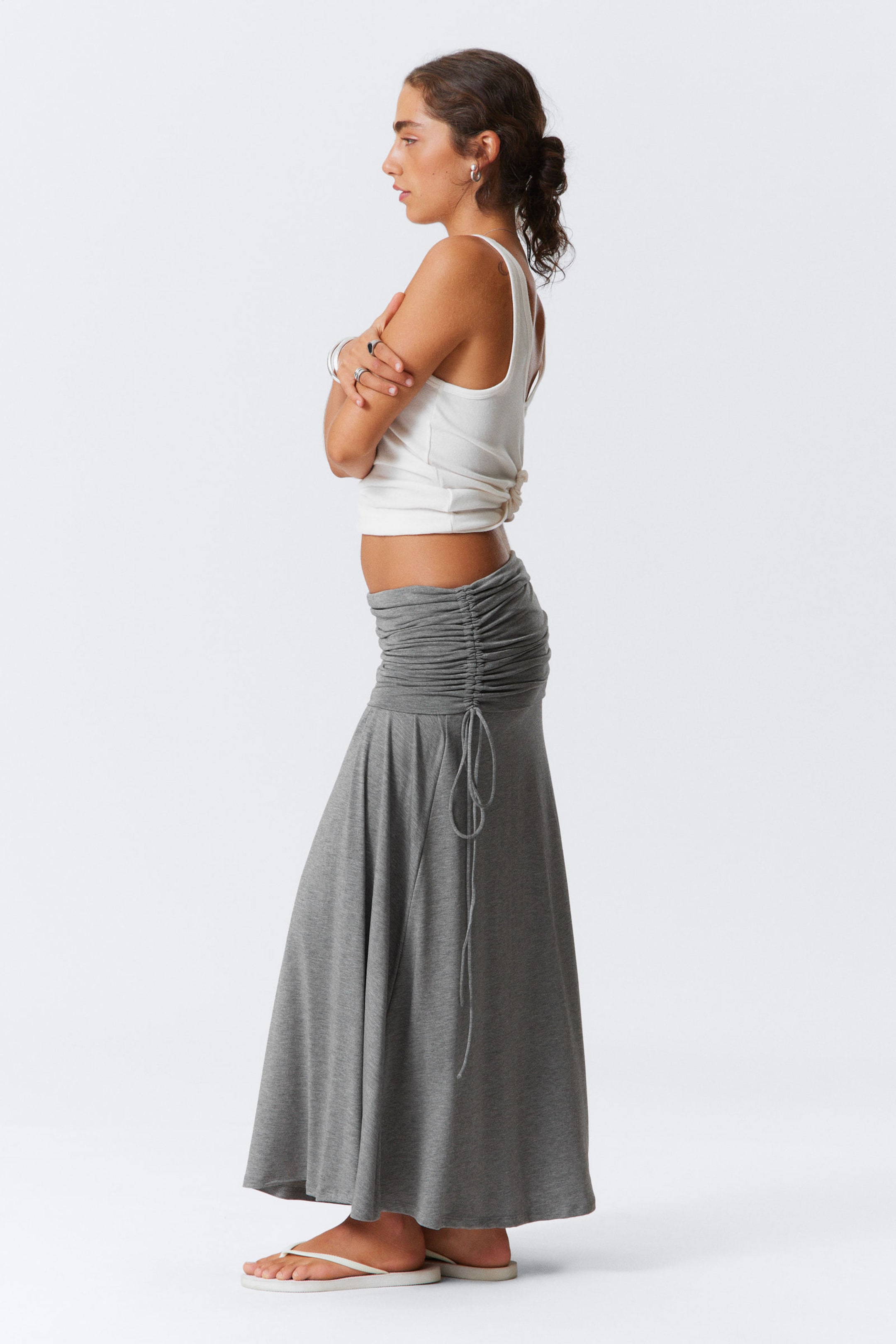 #AAAAAA - Draped Drawstring Maxi Skirt - 2
