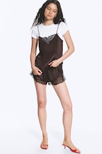 Dark Brown - Satin Lace Top - 1