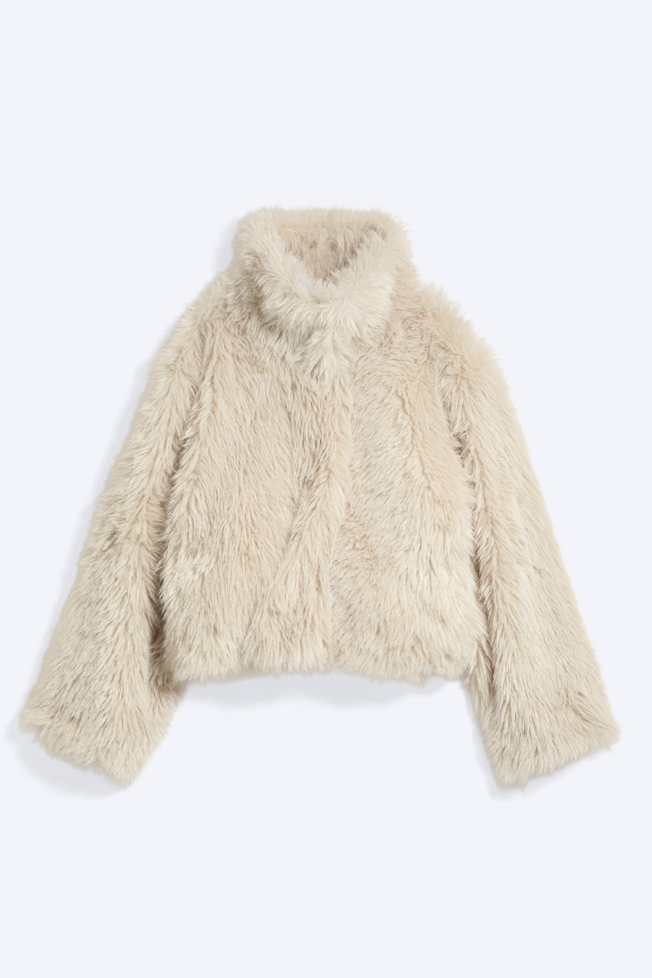 Helles Beige - Kunstfelljacke im Oversized Fit mit Stehkragen - 6