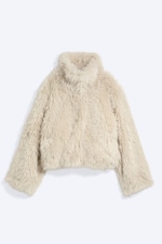 Helles Beige - Kunstfelljacke im Oversized Fit mit Stehkragen - 5