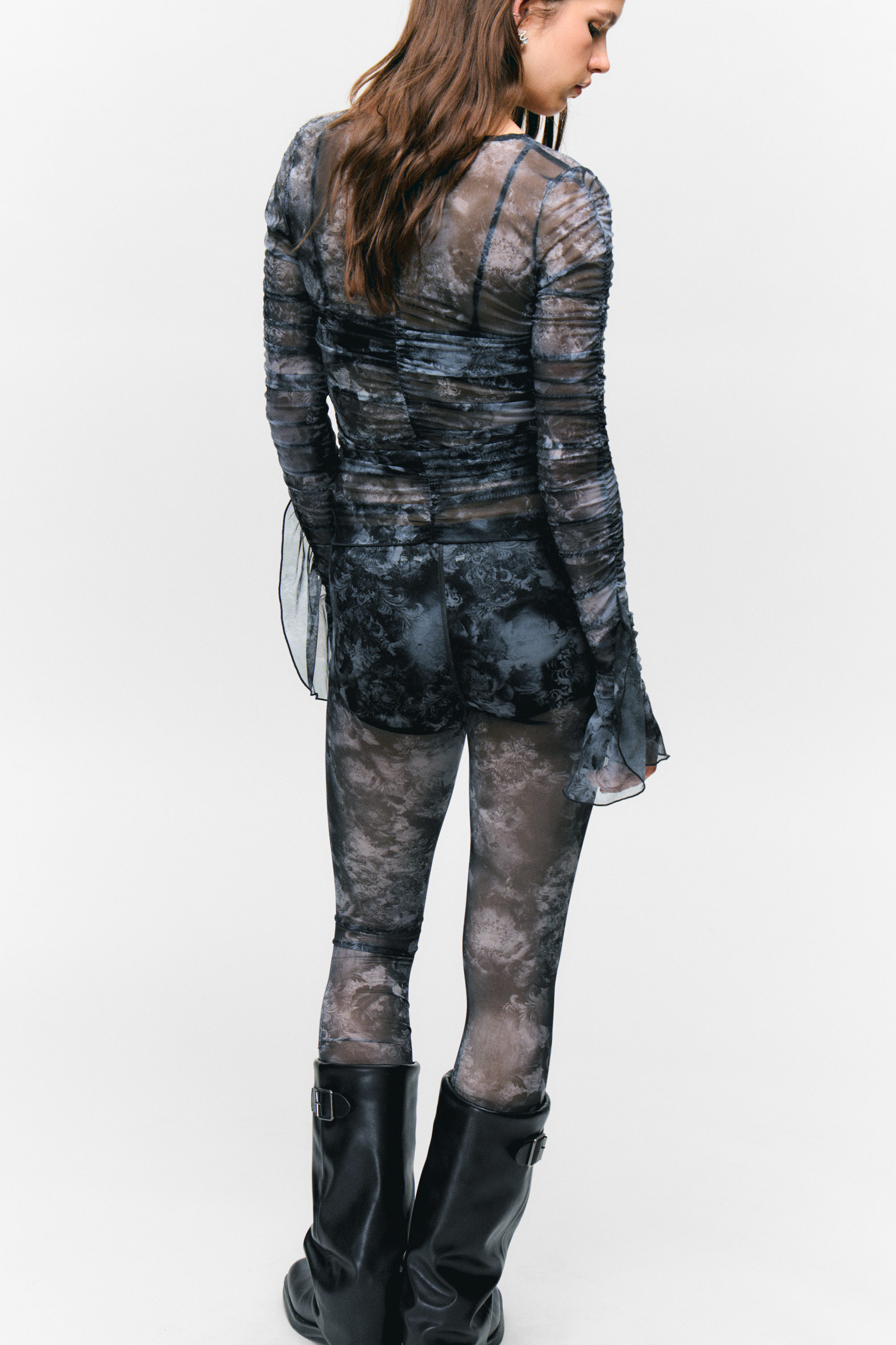 Black Baroque Print - Printed Mesh Leggings - 5