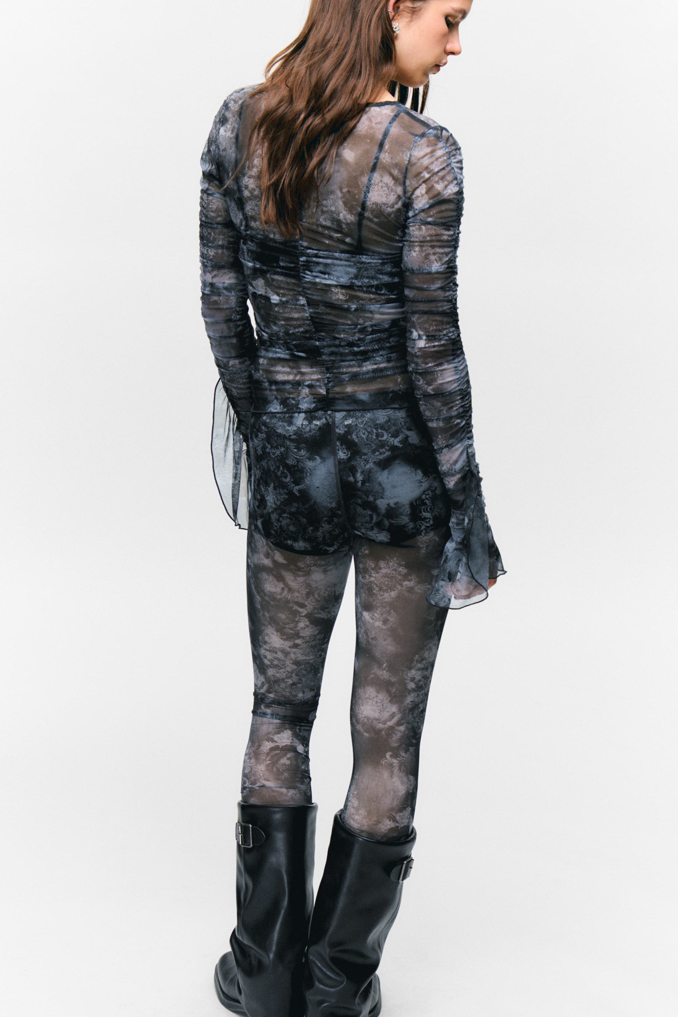 Black Baroque Print - Printed Mesh Leggings - 3