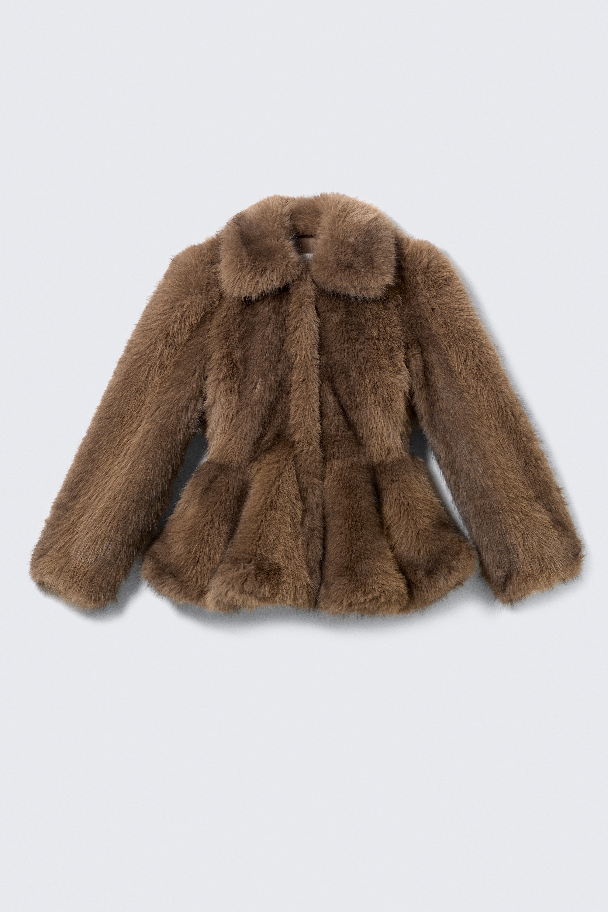 Faux Fur Peplum Jacket - Brown