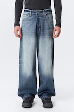 Board Blue - Medium Blue - Astro Mid Rise Loose Baggy Leg Unisex Jeans - 1