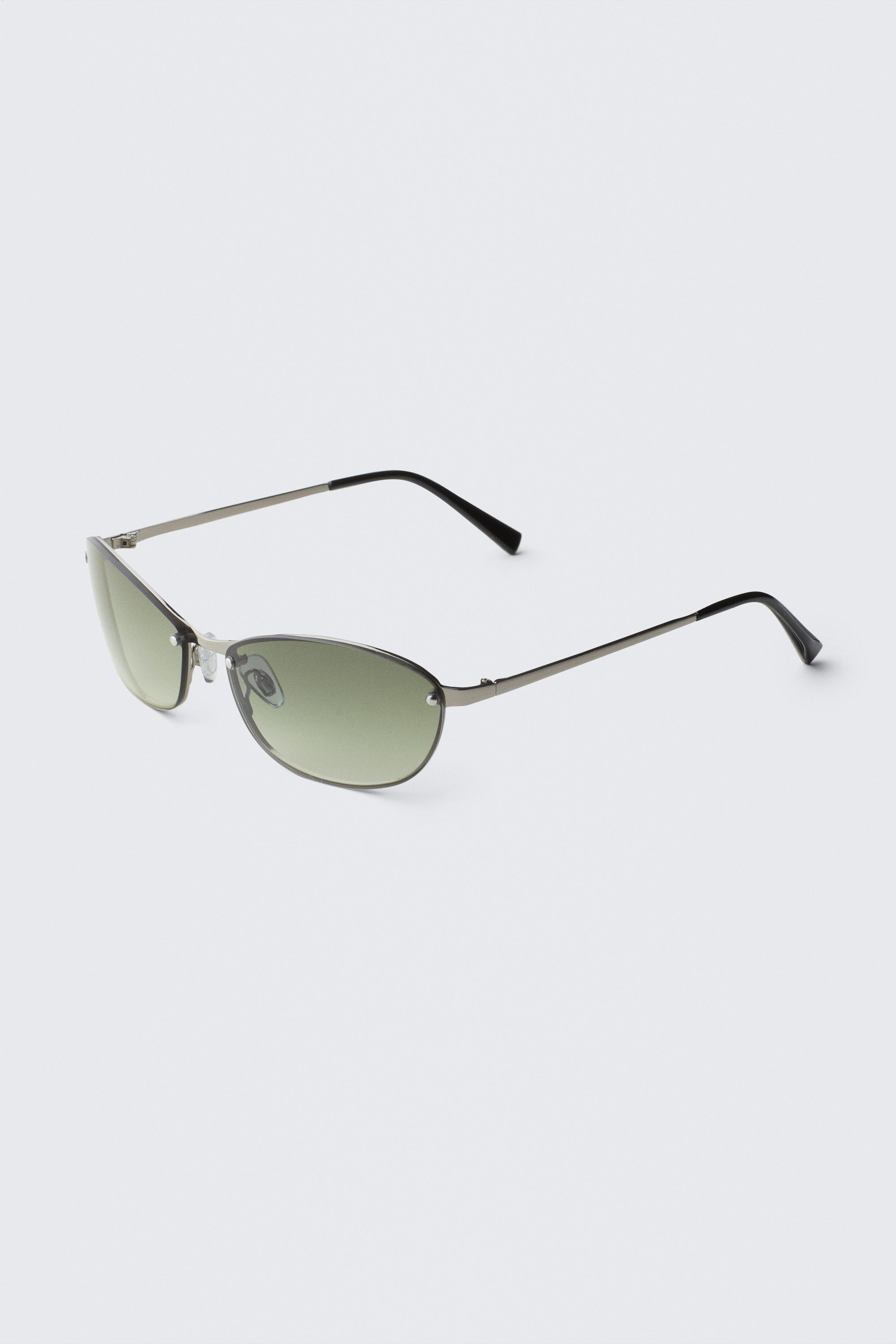 Silber - Grüne Gläser - Schmale ovale Sonnenbrille aus Metall - 2