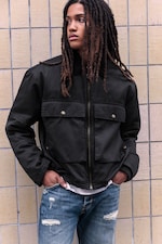 Ausgewaschenes Schwarz - Übergangsjacke mit Kordelzug - 0