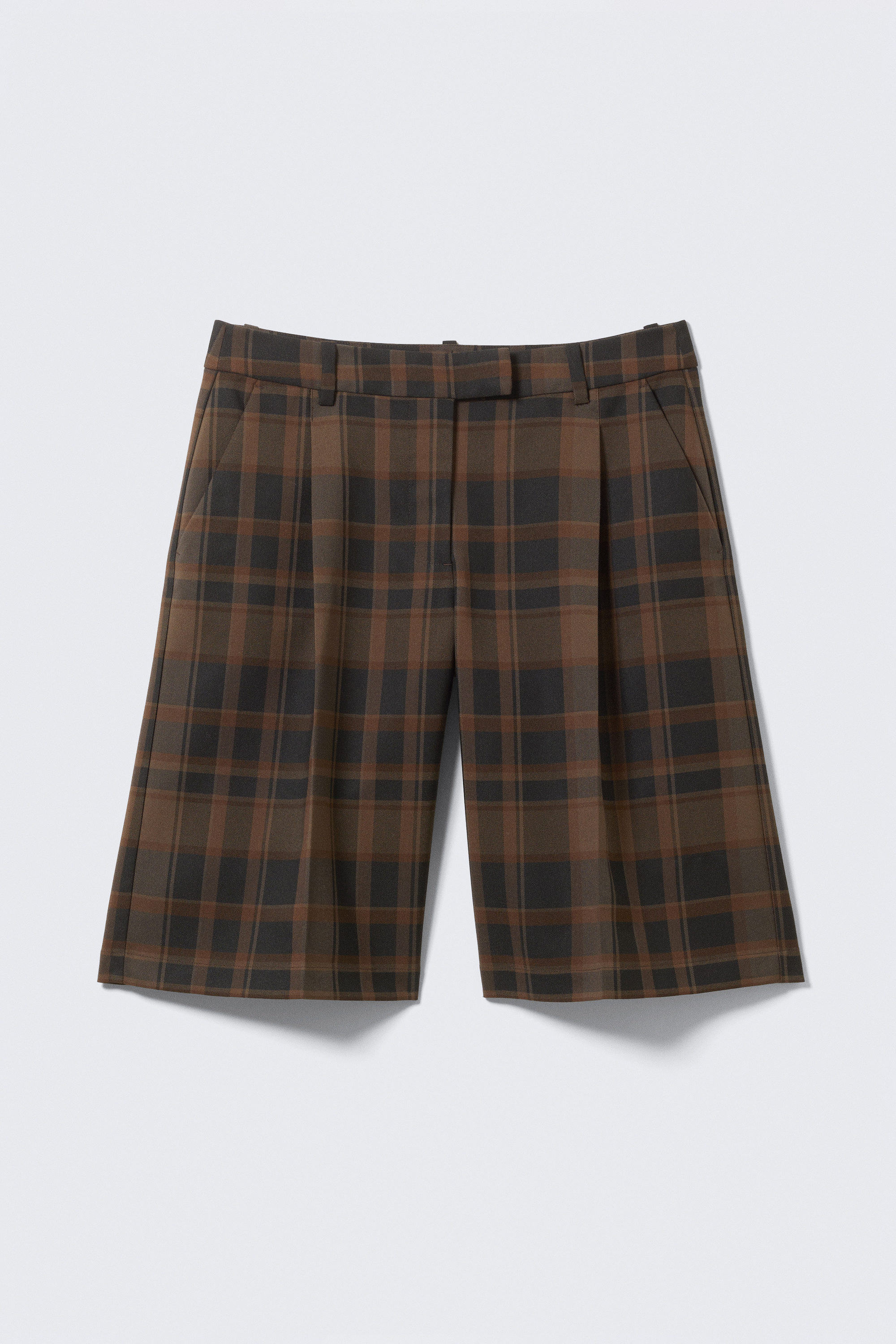 Checked Dark Brown - Knee-length Suiting Shorts - 3
