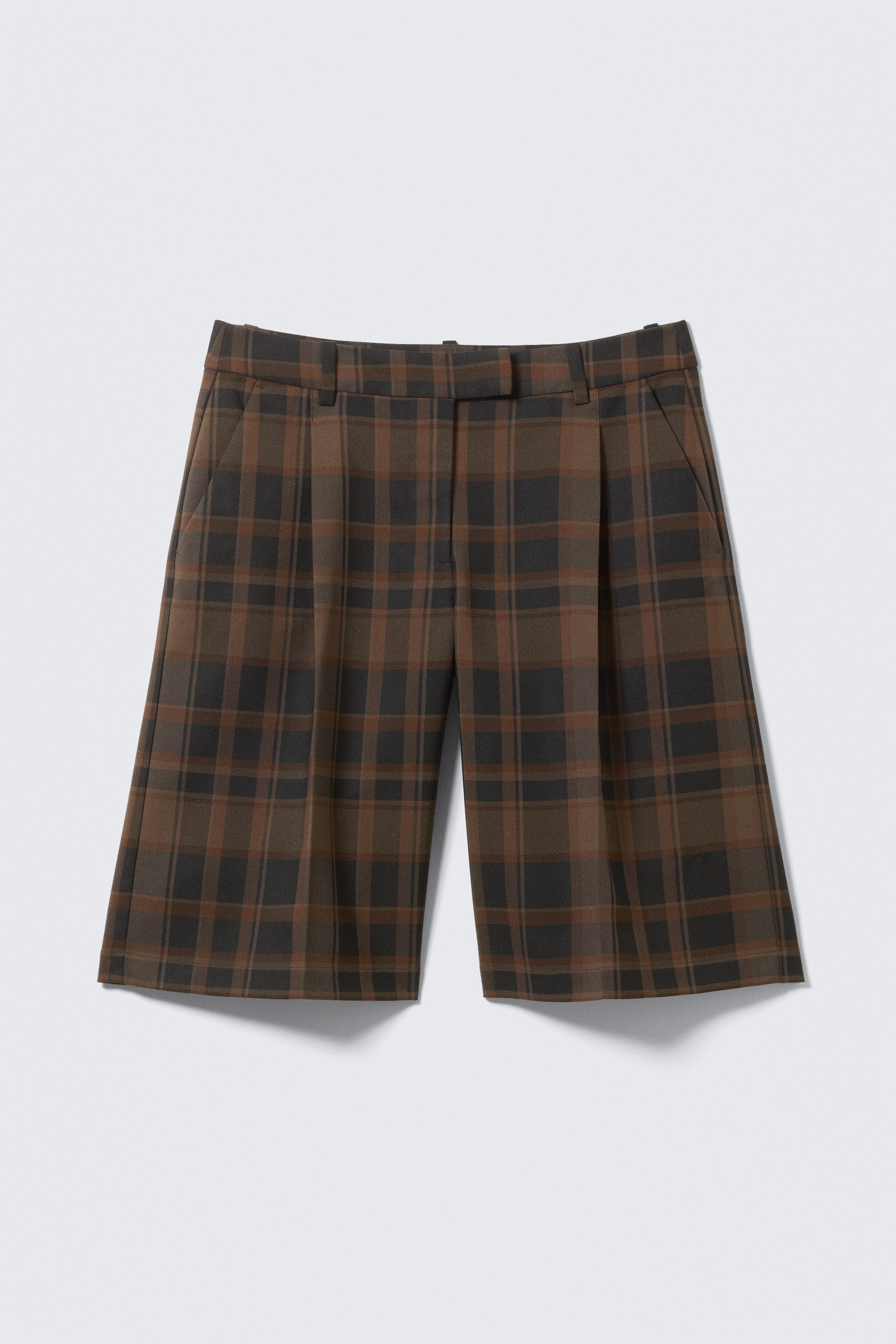 Checked Dark Brown - Knee-length Suiting Shorts - 1