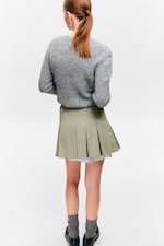 Khaki Green - Mid-Rise Pleated Mini Twill Skirt - 2