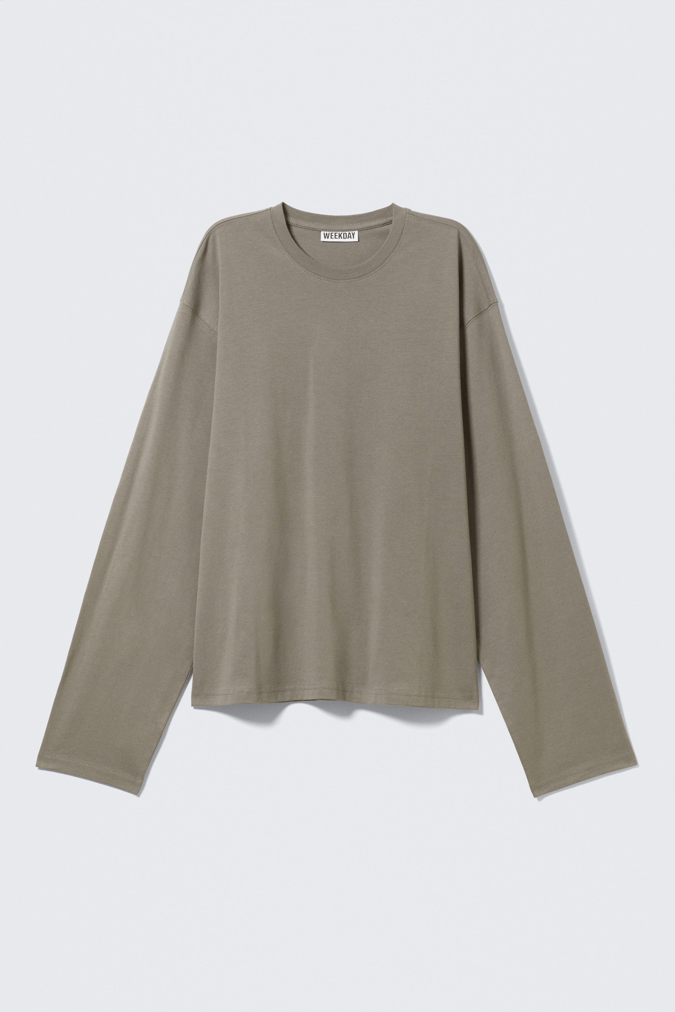 Grey - Long-Sleeved Boxy Cotton T-shirt - 3