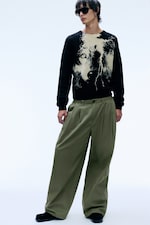 Dusty Khaki Green - Otis Baggy Pleated Twill Chinos - 1