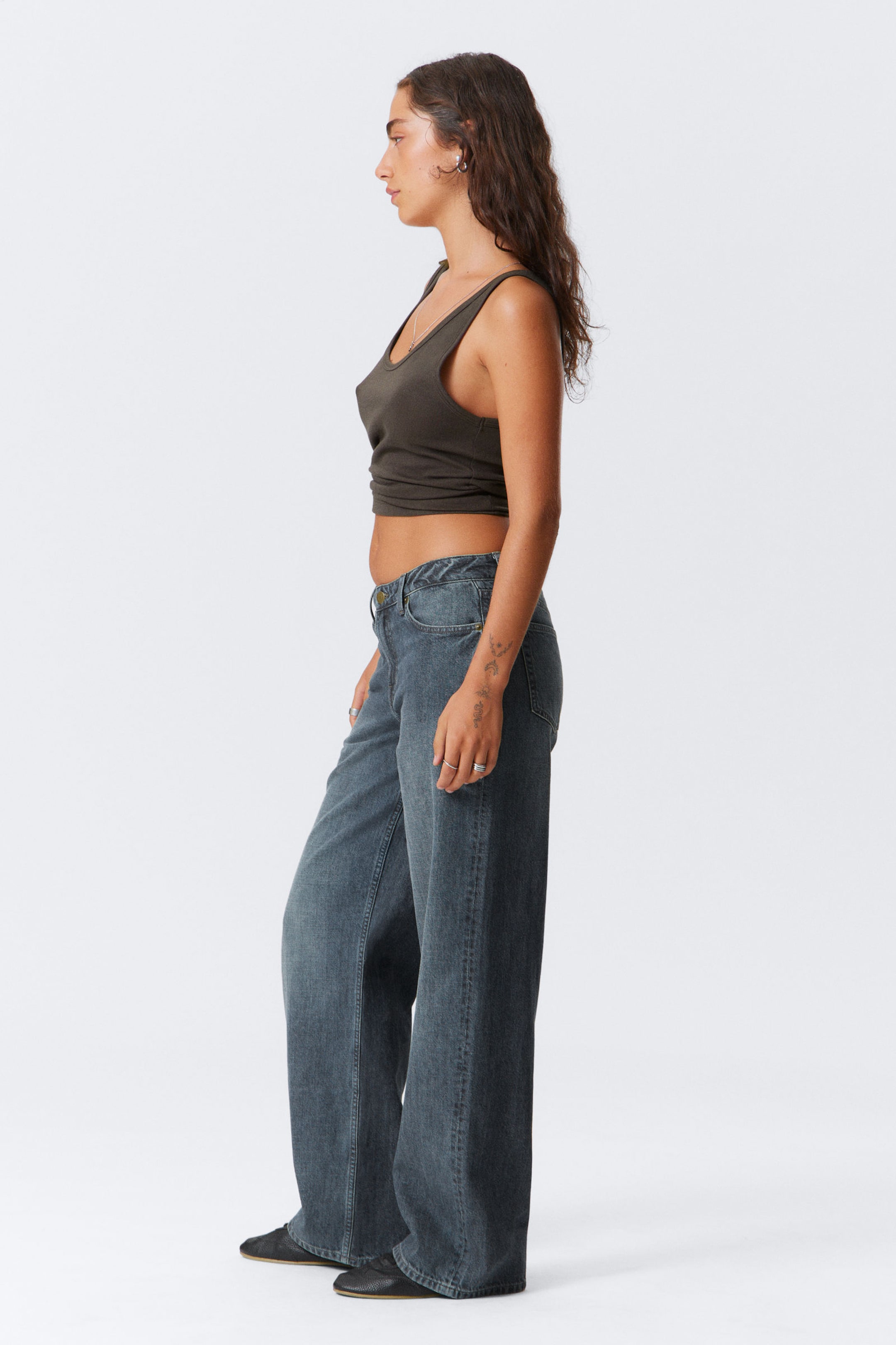 Lake Blue - Dark Blue - Ample Low Rise Loose Wide Leg Jeans - 2