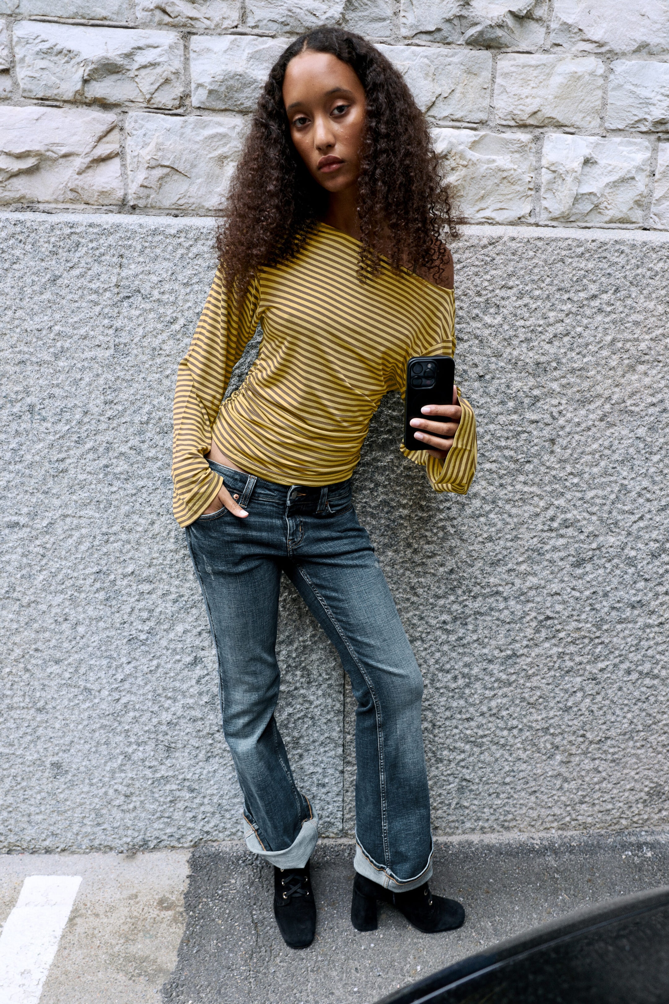 Striped Lime - Waisted long-sleeved top - 2