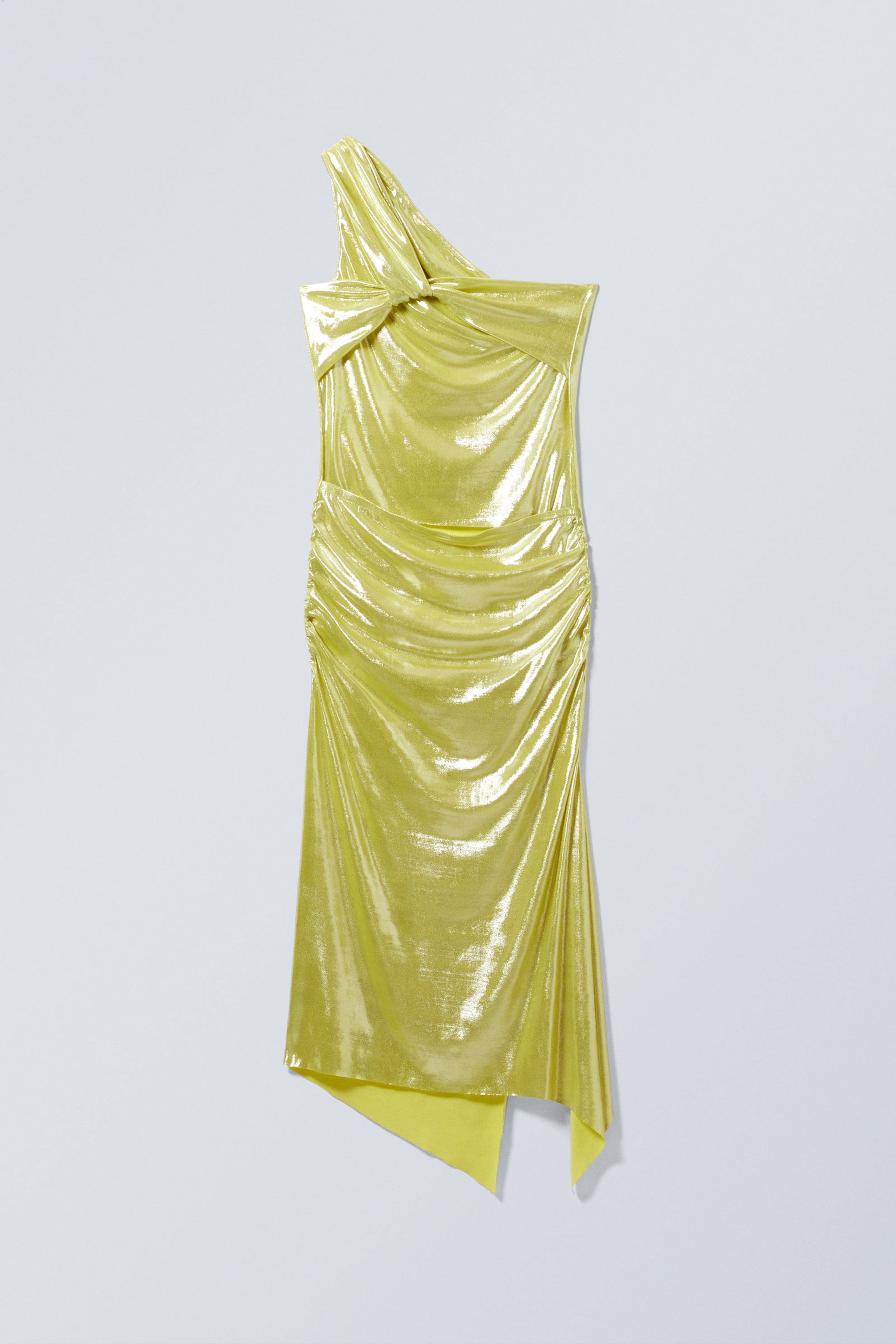 Shiny Yellow - Overlap Draped Asymmetric Midi Dress - 4