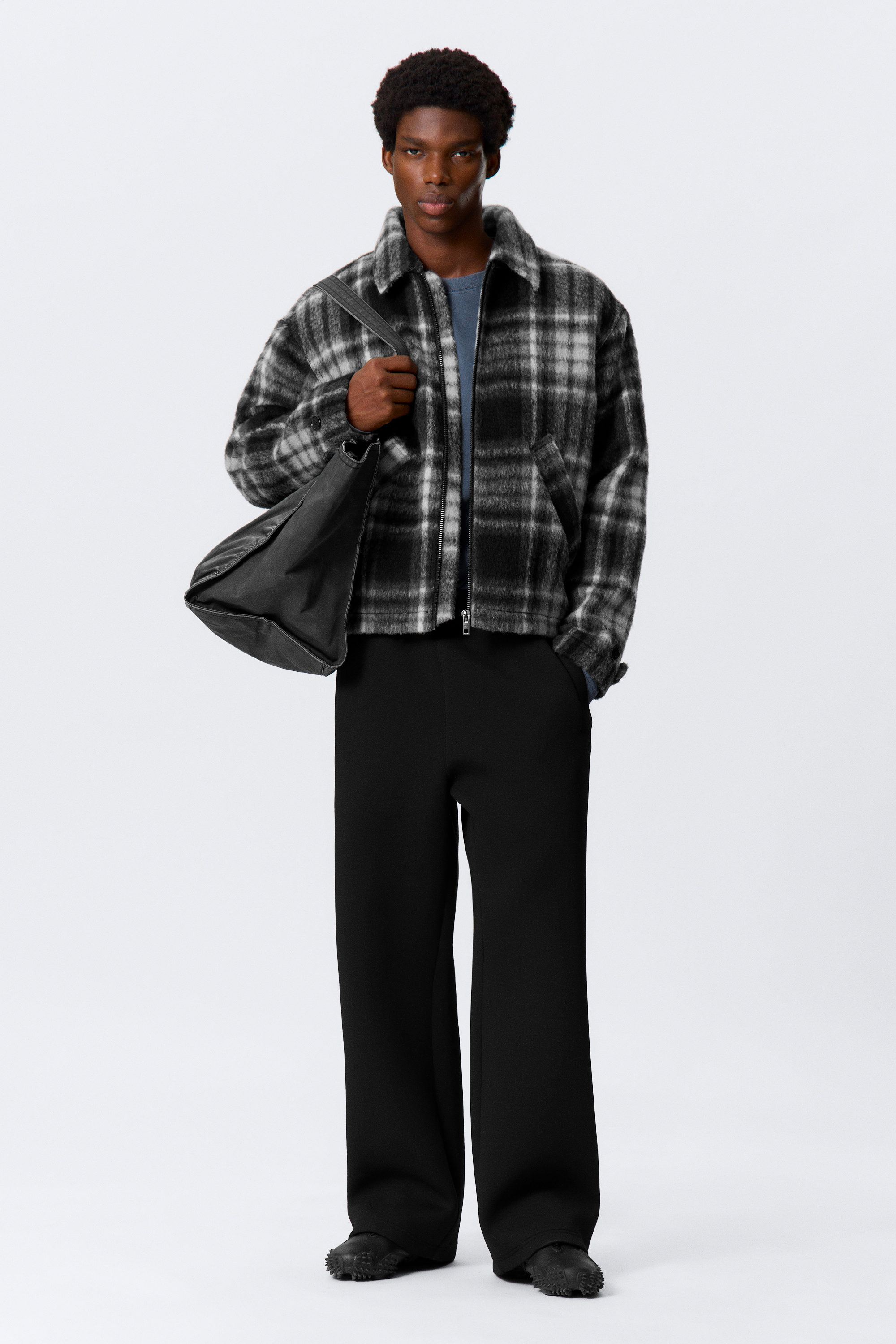 Black Check - Relaxed Wool-Blend Zip Jacket - 1