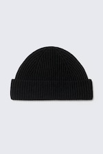Schwarz - Umgeschlagene Strickmütze aus Wollmischung - 1