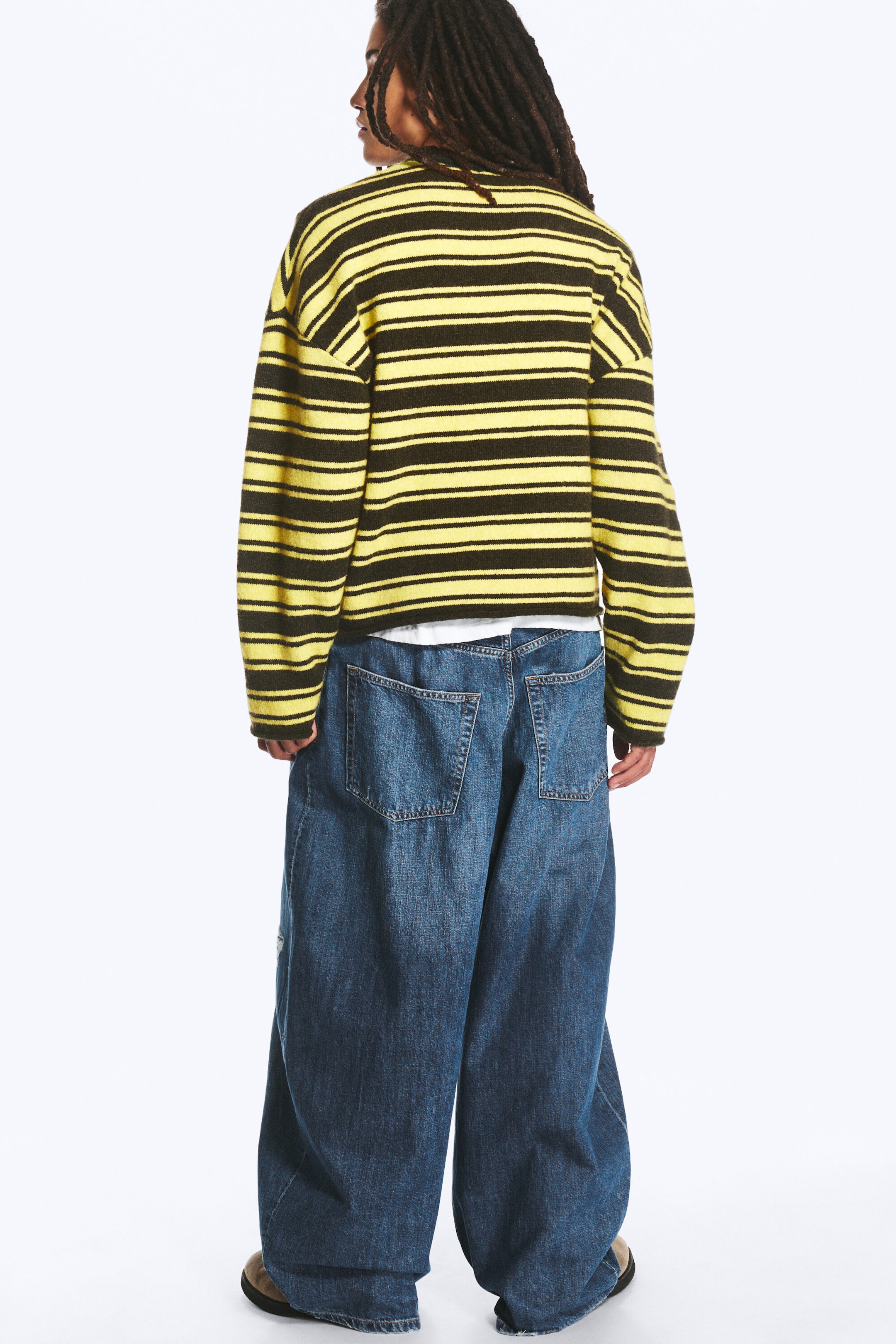 Striped Lime and Khaki Green - Boxy Strickpullover - 2