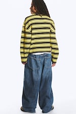 Striped Lime and Khaki Green - Boxy Strickpullover - 2