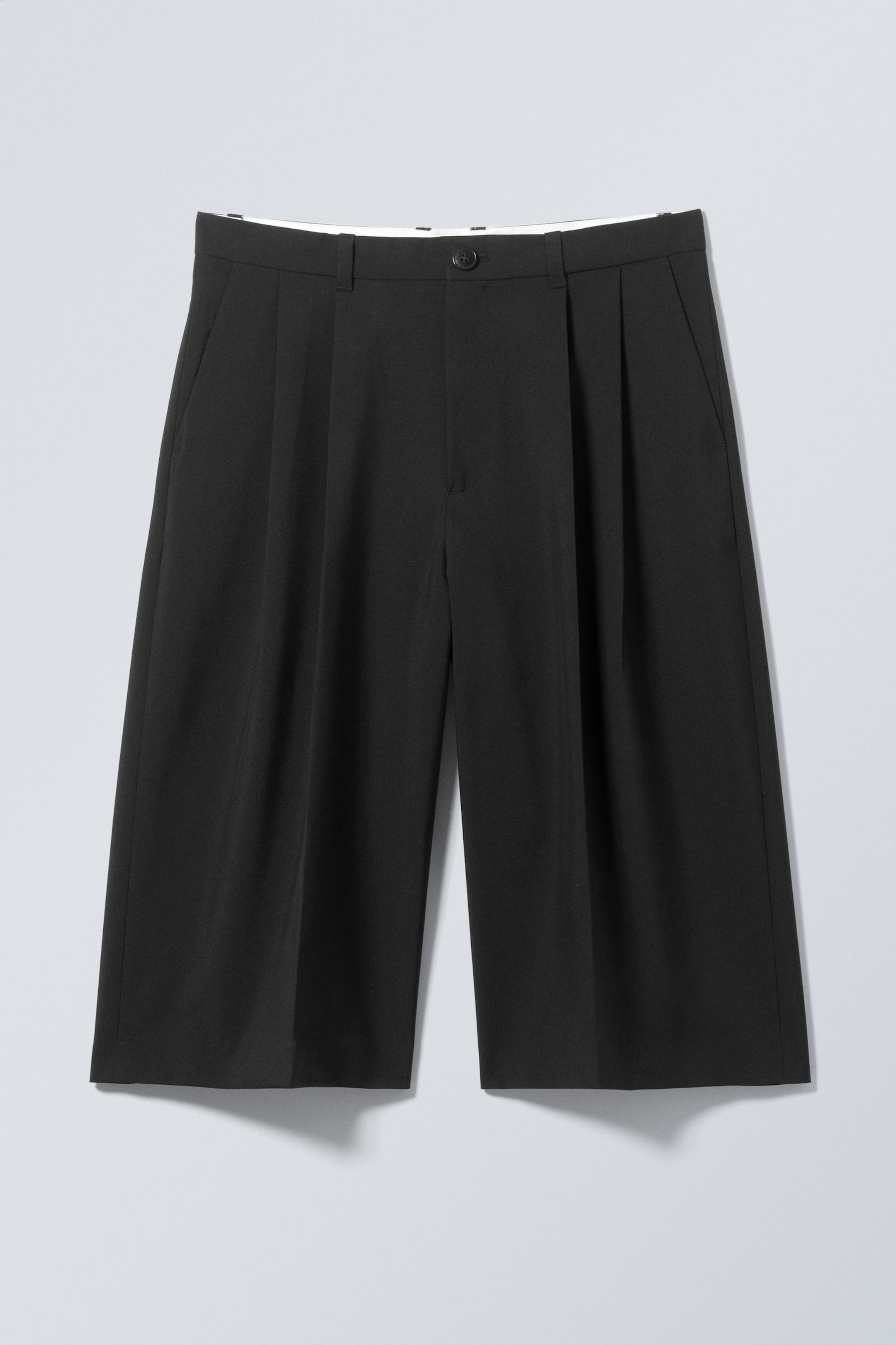 Black - Loose Fit Pleated Suit Shorts - 3