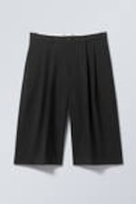 Black - Loose Fit Pleated Suit Shorts - 3
