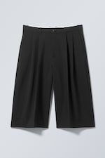 Black - Loose Fit Pleated Suit Shorts - 0