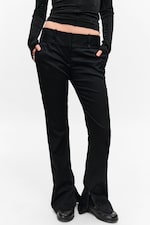 Black - Low Rise Zip-Hem Satin Trousers - 2
