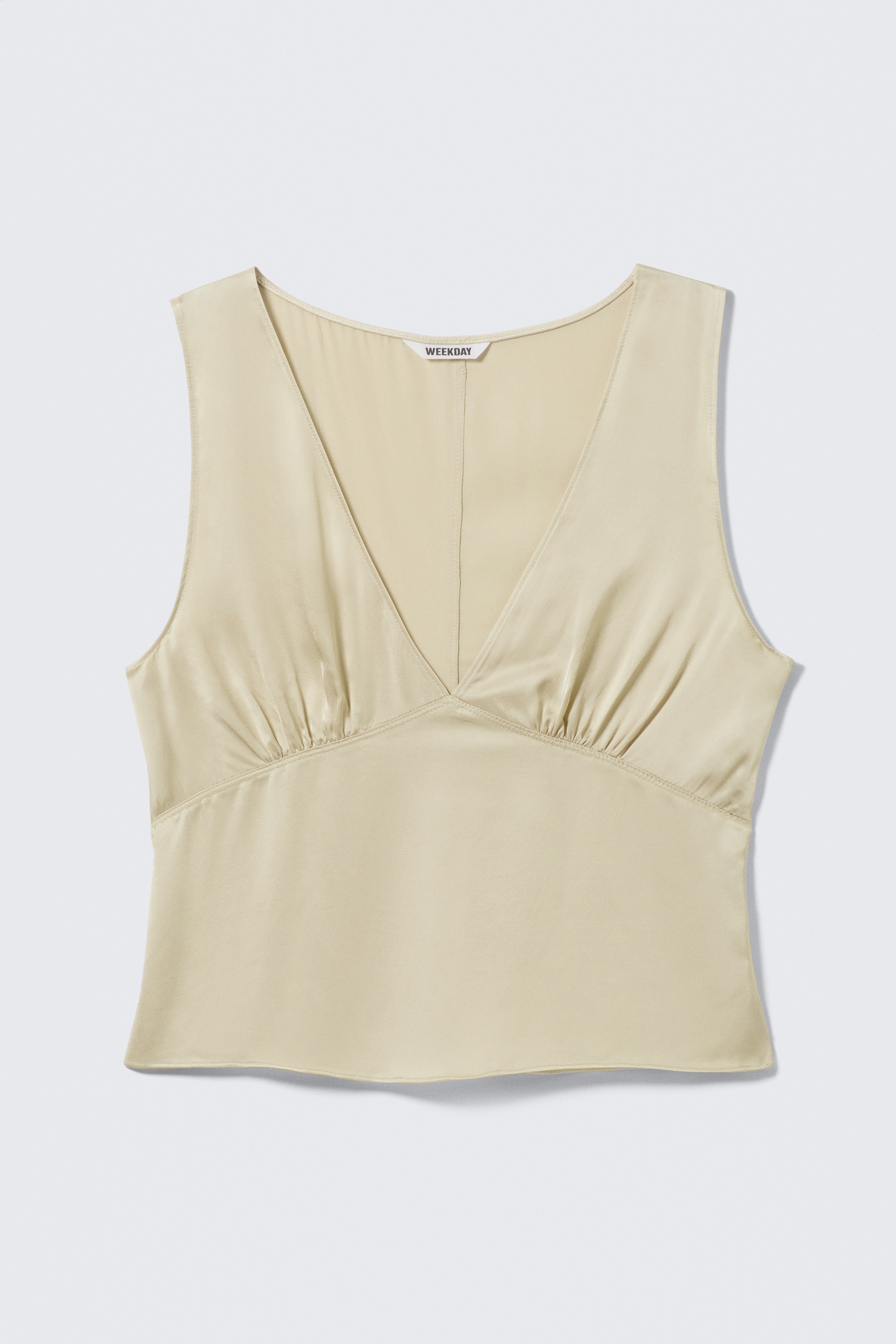 Sleeveless V-neck Satin Top - Ljus Dimmig Beige/Svart