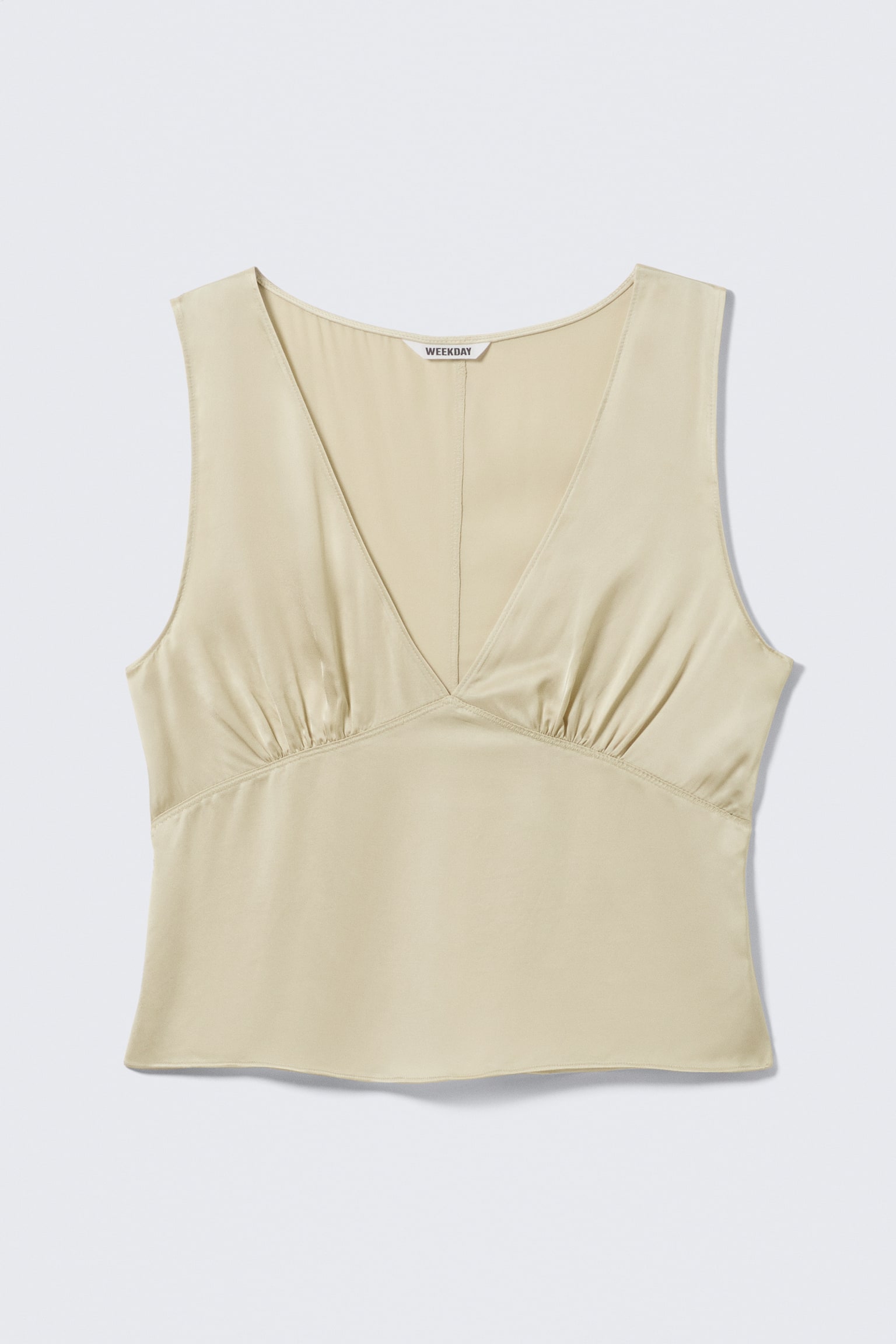 Sleeveless V-neck Satin Top - Jasny zakurzony beż/Czarny